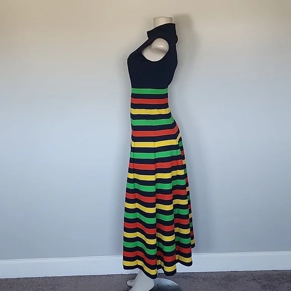 Butte Knit Vintage navy/green/orange/yellow stripe no sleeve maxi dress - Picture 3 of 7